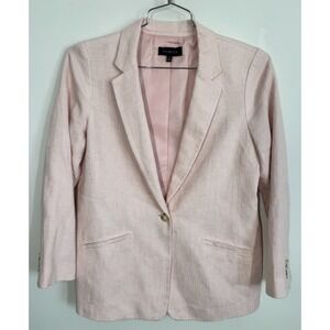 Talbots Soft Pink Linen Cotton Blend One Button Blazer Size 12 Feminine Career